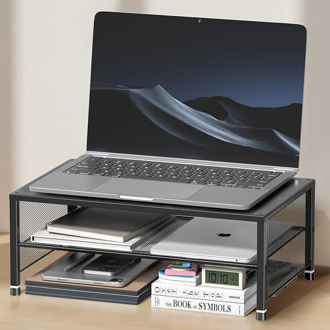 OPNICE 2-Tier Computer Monitor Stand Riser, Laptop Stand for Desk, Desk Organizer for Office, Home and School Supplies, Black by OPNICE
