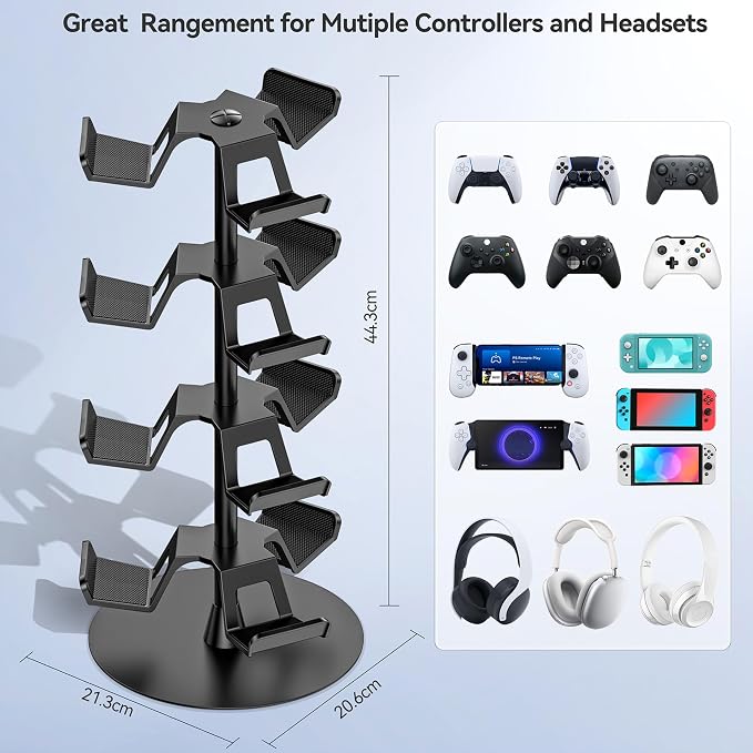 Headset Stand 4 Tiers for Desk, Rotatable Gaming Controller Stand for PS5/PS4/Xbox/Switch2/PS Portal/Phone, Universal PC Gamer Gift Accessory Controller/Headphone Holder for 12 Packs Controller - Image 4