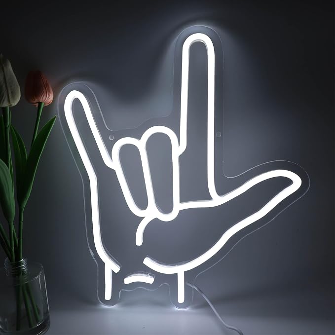 I Love You Neon Sign Hand Sign for ASL Classroom Decor Love you Hand Gesture Led Neon Light Sign for Wall Decor Stream background Gifts 12.6 * 14.4 Inch by sikooruledneonsign