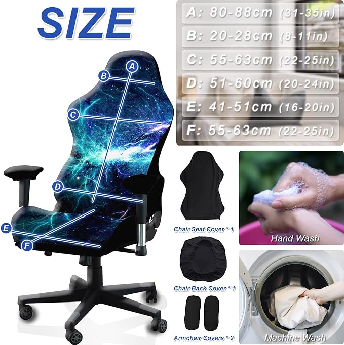 Gaming Chair Covers, 3D Printing Stretch Fit Scratch Resistant | Easy to install, Soft Breathable, Cat Scratch Proof, Washable Gaming Chair Seat Cover with Armrest Cover (No Chairs)(H) - Image 6