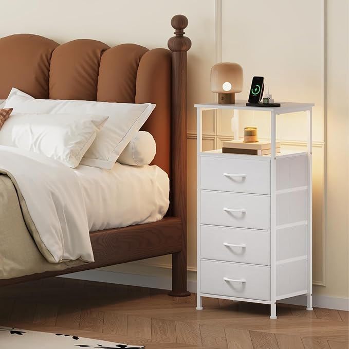 Somdot Tall Nightstand with 4 Drawers, Charging Station & LED Light - Image 2