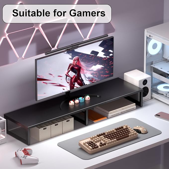 Dual Computer Monitor Stand Riser, Desk Organizers and Accessories, Printer & TV Stand, Desk Shelf, Office Desk Accessories & Desktop Workspace Organizer for Office Supplies, Black - Image 7