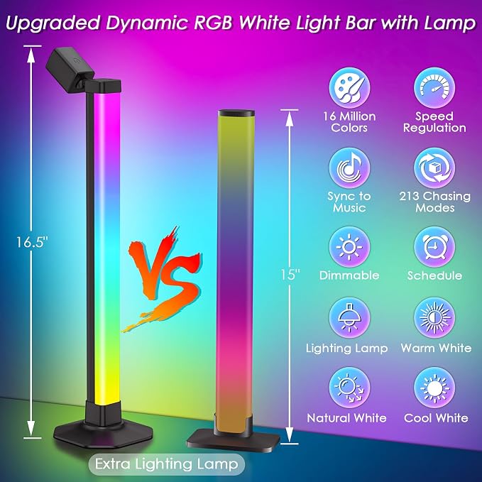Smart Light Bar with Swivel Lamp, RGB LED Light Bar for Room Gaming Reading - Image 2
