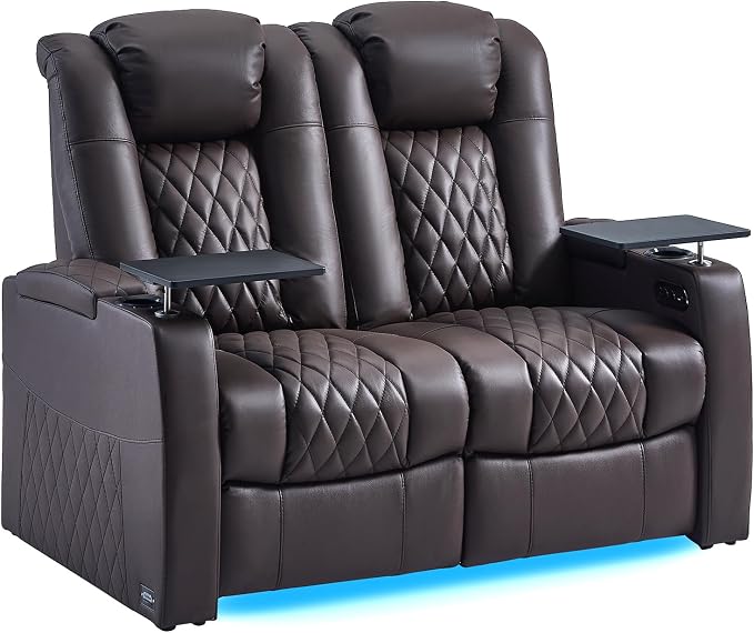 comfiroom Top-Grain Leather Home Theater Seating, Dual-Motor Power Recliner by comfiroom