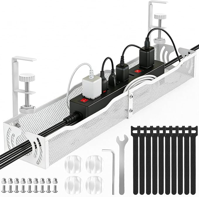 Cable Management, 25.3'' Under Desk Cable Management Tray No Drill by LOVJOYSE