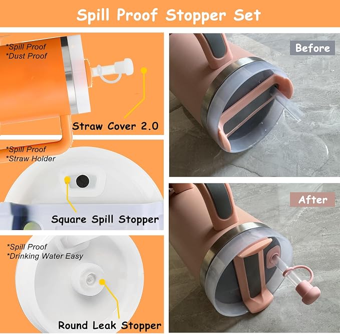 Stanley Cup Accessories Set,Including 2 Pcs 0.4in Straw Cover, 1 Silicone Spill-Proof Stopper Set of 3, 1 Cute Maple Handle Charm, 1 Silicone Boot Fits Stanley 40&30 Oz Tumbler (Tigerlily Plum) - Image 4