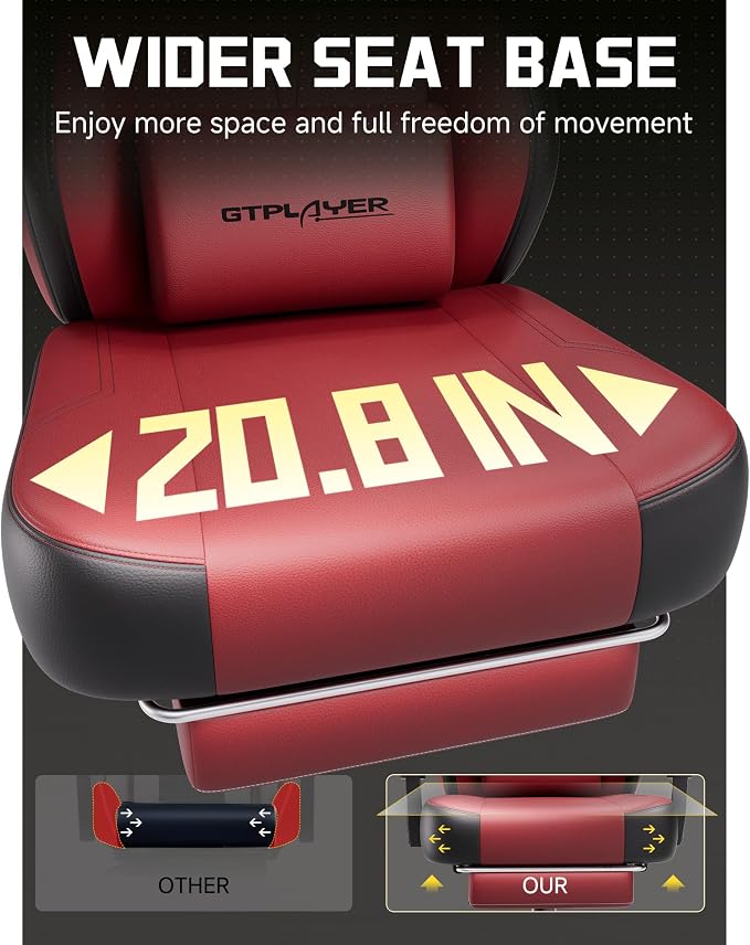 GTPLAYER Big & Tall Gaming Chair, Wide Seat with Footrest, Wine Red | Ergonomic High Back Computer Desk Chair for Adults, Comfort Padded Seat with Lumbar Support Armrests Recliner for Office/Home - Image 5