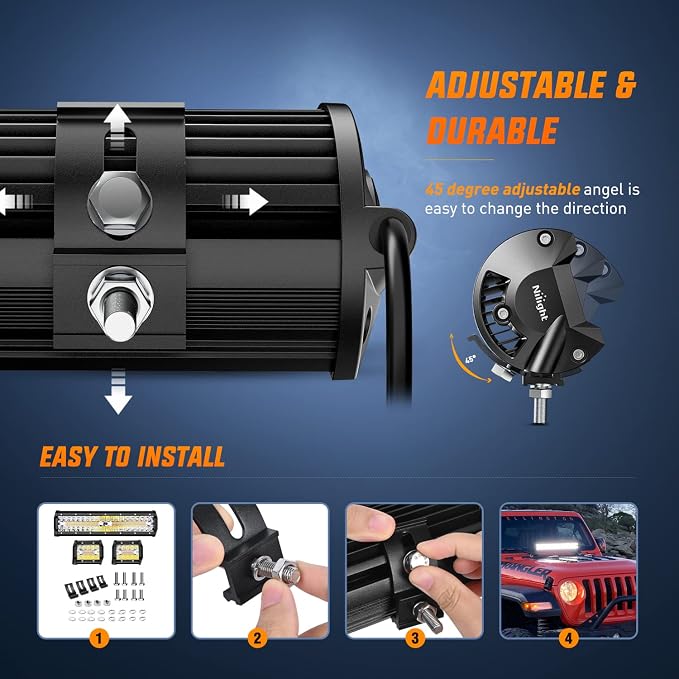 Nilight 12Inch 300W LED Light Bar 2PCS 4Inch 60W Light Pods Amber White Strobe 6 Modes Memory Function Reset Function Off Road Truck with 16AWG Wiring Harness Kit-3 Leads, 2 Years Warranty - Image 8