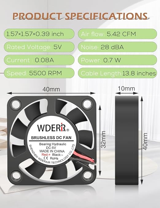 Mini 40mm x 10mm 5V USB DC Brushless High Speed Computer Cooling - Image 6