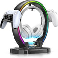 KDD RGB Headphone & Controller Stand with 9 Light Modes - Foldable Controller Hanger for Desk - Earphone Stand with Cable Organizer - for Gamers Desktop Accessories by KDD