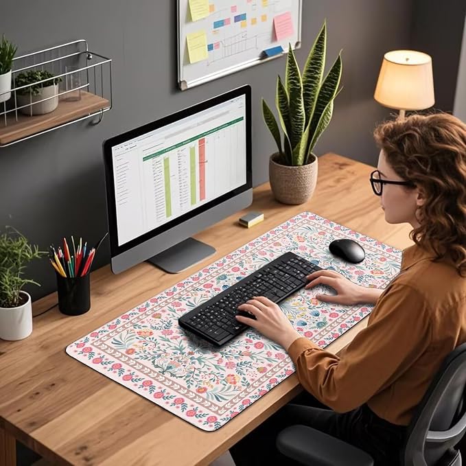 Large Gaming Mouse Pad Desk Mat 31.5"x15.7" Pink Floral | Extended Mousepad, Non-Slip Rubber Base , Stitched Edges, for Computer/Laptop/Office/Home - Image 5