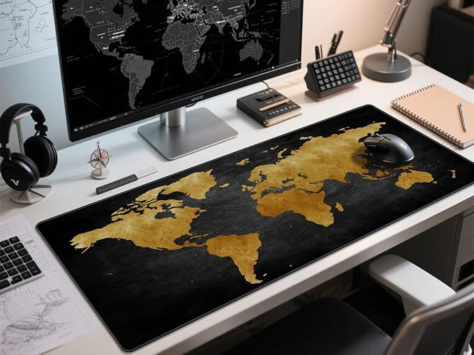Rinaze Mouse Pad Desk Mat, Multifunctional Large Gaming Mousepad, Office Desk Pad with Washable Durable Design, Keyboard Pad in Black World Map - Image 8