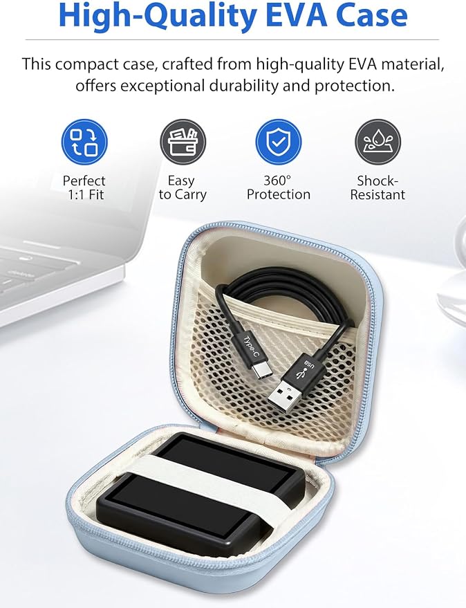 for Anbernic RG Rotate EVA Carrying Case, Hard Shell Travel Pouch with Soft Mesh Pocket, Shockproof Protective Bag with Lanyard – Portable for Console & Accessories (Blue) - Image 2