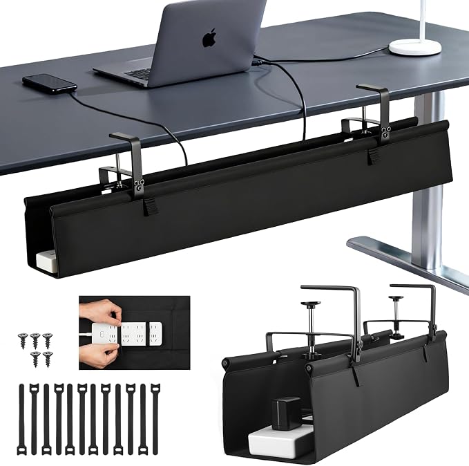 Oxford Cloth Under Desk Cable Management Tray,No-Drill 36" Desk Cable Management Organizer with Clip/Screw Installation,Fabric Cable Management for Home,Office & Gaming Computer(Black) by Atrastout