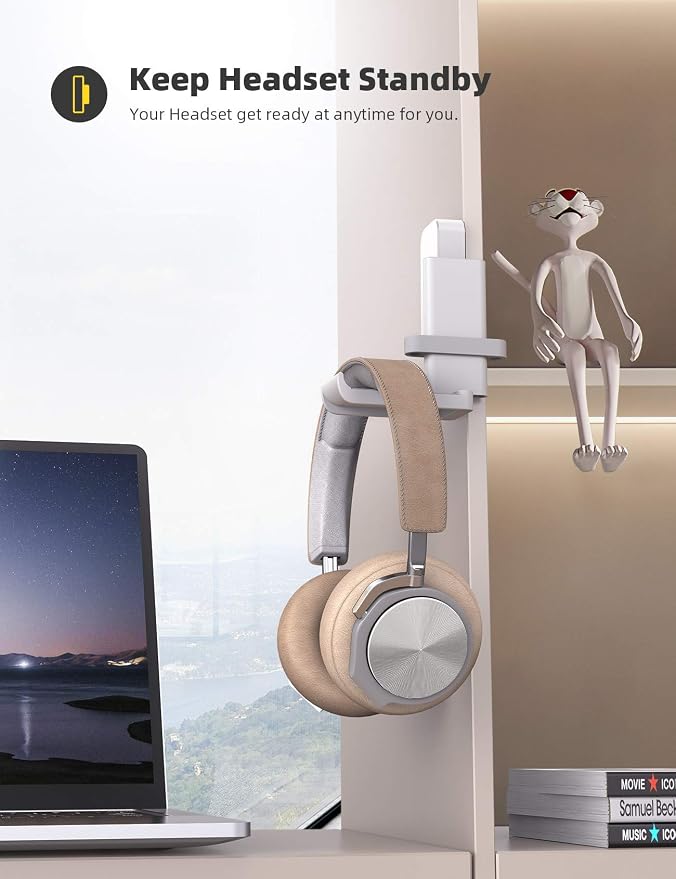 Lamicall Headphone Stand Adhesive Rotatable Headset Earphone Hanger Hook | 360° Rotation Earphone Holder, Cable Organizer Headphone Stand, for All Headset Gaming HyperX, Razer, Sony, Senn heiser - Image 4