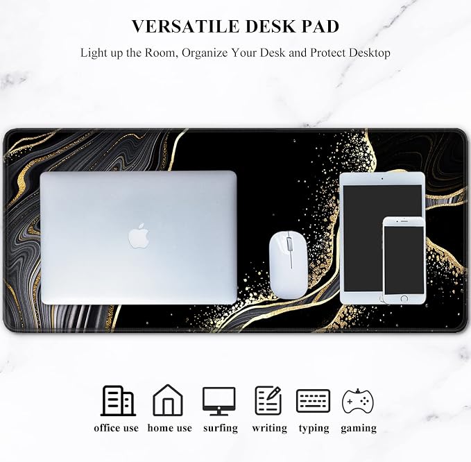 Auhoahsil Desk Pad, XL Extended Large Gaming Mouse Pad 31.5 x 11.8 Inch, Waterproof Mousepad with Stitched Edges, Non-Slip Computer Keyboard Laptop Mat for Women Men Office Work, Black Gold River - Image 7