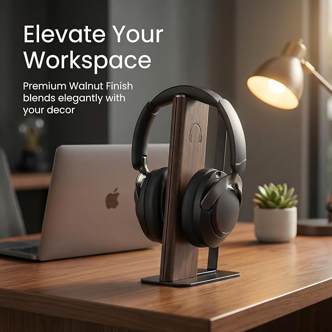 Headphone Stand Desk Cute, No Assembly, Dark Brown | Weighted Base Headset Holder for AirPods Max Sony Bose Beats Sennheiser, Stable Gaming & Studio Earphone Rack, - Image 8
