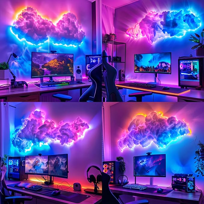 Cloud Light Multicolor Lightning Changing, 3D Thundercloud LED Light Cotton Lightning Cloud Colorful Atmosphere Night Light, DIY Creative Cloud Lights for Bedroom Gaming Room Indoor, 16 Feet - Image 3
