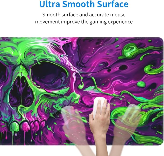 Gaming Mouse Pad Desk Pad,Extended Big Mouse Pad,31.5x11.8 Inch Long Computer Keyboard Mouse Mat Mousepad with 3mm Non-Slip Base and Stitched Edge for Gaming and Office… (Watercolor Skull 2) - Image 5
