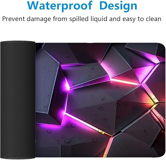 Neon 3D Geometry Desk Pad Mouse Pad Colorful Crack Cool Extended Gaming Mouse Pad Mat with Stitched Edge Non-Slip Base Big Mouse Pad Office Computer Keyboard Laptop Home 31.5"x11.8" - Image 4