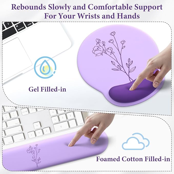 3 in 1 Ergonomic Mouse Pad and Keyboard Wrist Rest with Coaster Set-Purple - Image 4