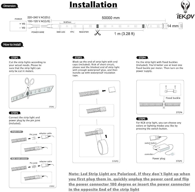 Connector, Connection Cable only Single Color High Voltage LED Light Strip - Image 7