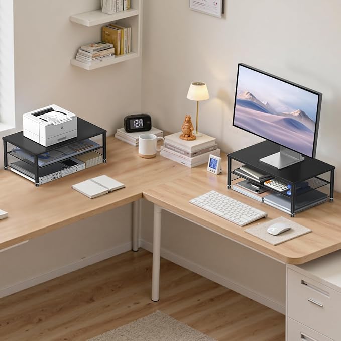 ECOLOVI 2-Tier Computer Monitor Stand Riser, Printer & Laptop Stand, Office Desk Accessories, Workspace Desk Organizer for Home Office Supplies, Black 2-Pack - Image 5