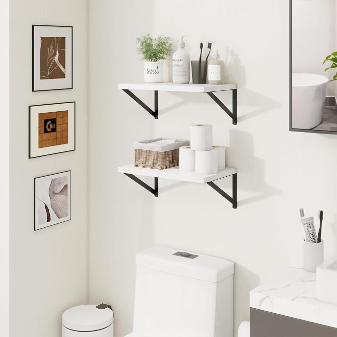Axeman Deep Floating Shelves, 16'' x 10'' White Wall Shelves Set of 2 - Image 2