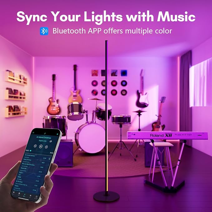 Bright LED RGB+IC Corner Floor Lamp with App and Remote Control Black - Image 2