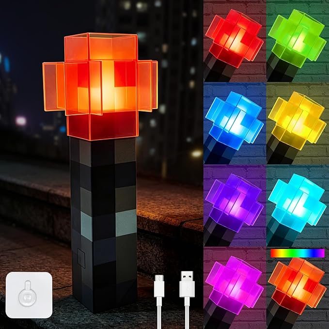 7-Color Wall Torch Lamp for Boys, Handheld Night Light for Room Decor by Aidyvoi