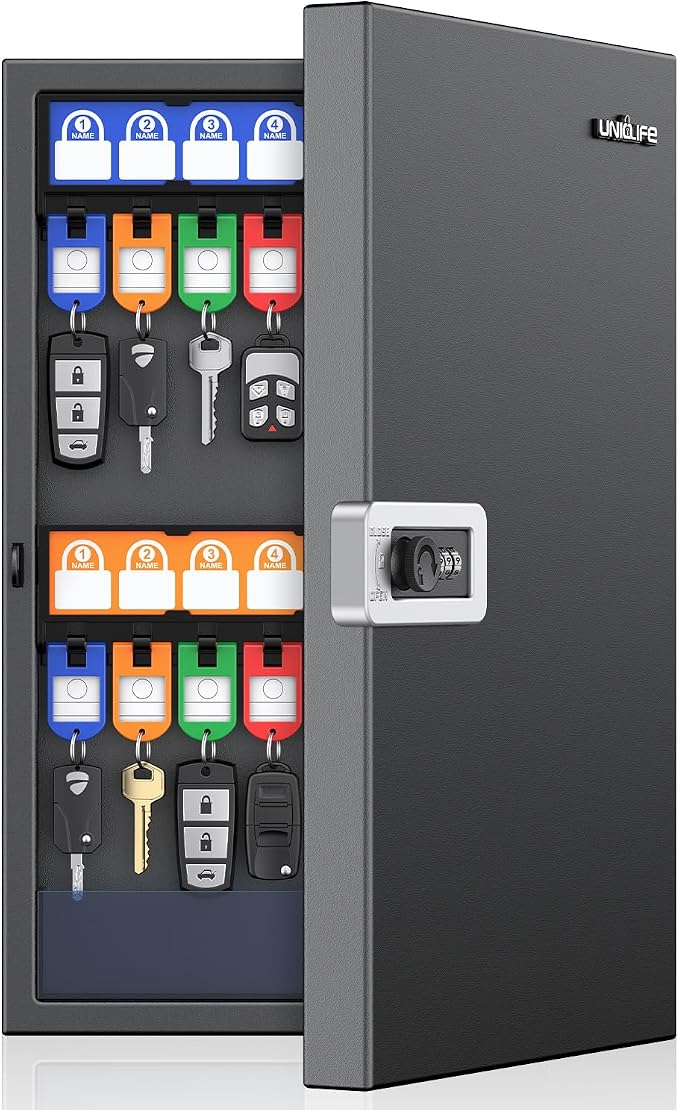 Uniclife 32 Keys Key Lock Box, Wall Mount Key Box, Key Cabinet, Car Key Organizer with Writable Key Racks and Tags, Security Key Holder Storage Box for Office, Hotel & Company by UnicLife