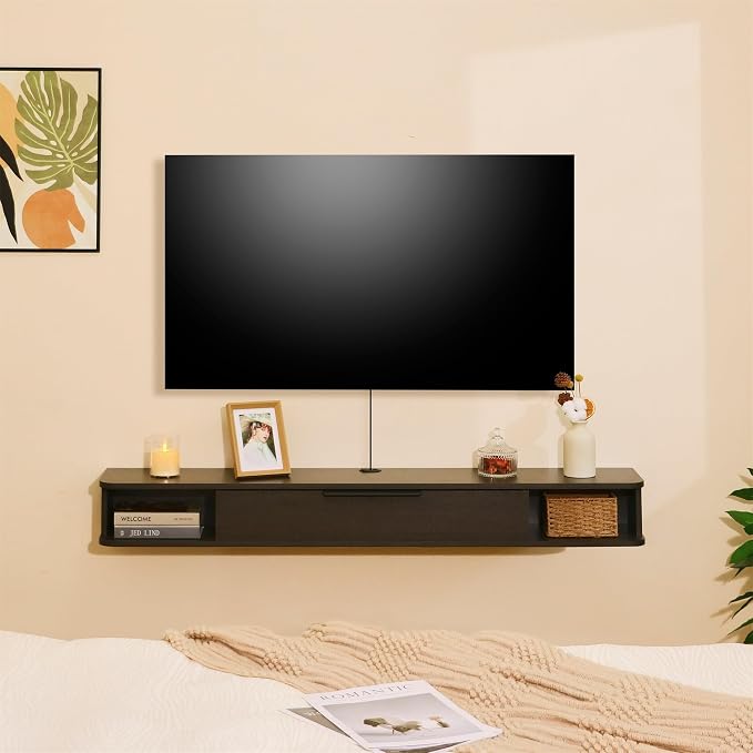 Floating TV Stand, 55" Wall Mounted TV Cabinet, Wood Media Console for TVs up to 65", Entertainment Center with Storage for Living Room, Under TVs Shelf for DVD Player, Coffee - Image 6
