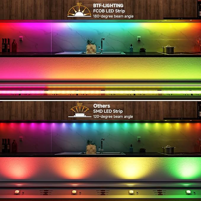 BTF-LIGHTING RGB WS2811 Smart IC FCOB COB LED Strip, UL Listed 864LEDs/m High Density Color Chasing Uniform Light, DC12V 9.8FT 12mm Width Tape Light for Home Party DIY Decor(No Adapter or Controller) - Image 4