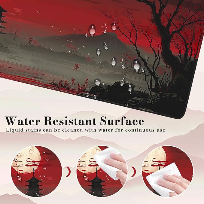 iCasso Desk Protector Mat, Large Japanese Mouse Pad, Full Moon | Stable Rubber Base Mousepad with Stitched Edges, Keyboard Mouse Mat Desk Pad for Work, Office, Home, Game - Image 6