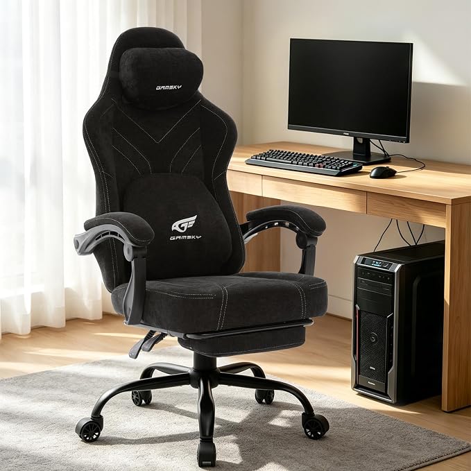 Ergonomic Gaming Chair for Adults - Comfortable Office Computer Chair with 20.5” Wide Seat, Adjustable Video Game Chair with Footrest and Lumbar Support for Home Office, Black - Image 2