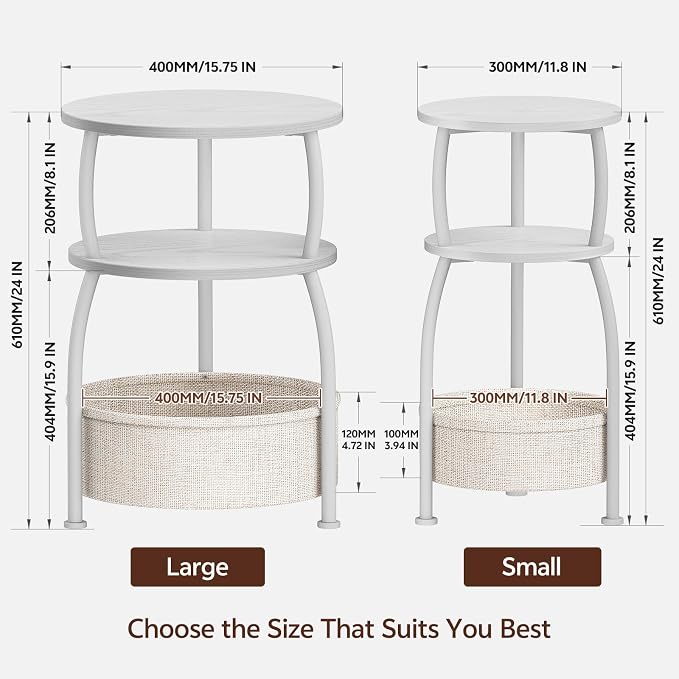 Round Side Table with Storage Basket, End Table Living Room, 15.7in - Image 3