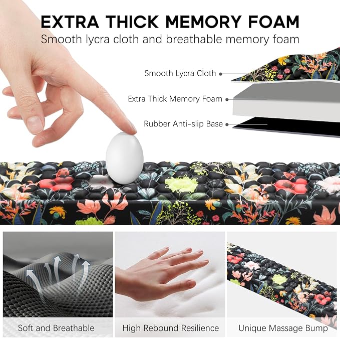 JIKIOU L-Shaped Desk Elbow Pad for Desk,Memory Foam Elbow Support Pad 2Pack | Massage Design, 14.9inch is 20% Longer for Comfort, Non-slip Rubber Base, Ergonomic Cushion for Pain Relief, Black Flowers - Image 4