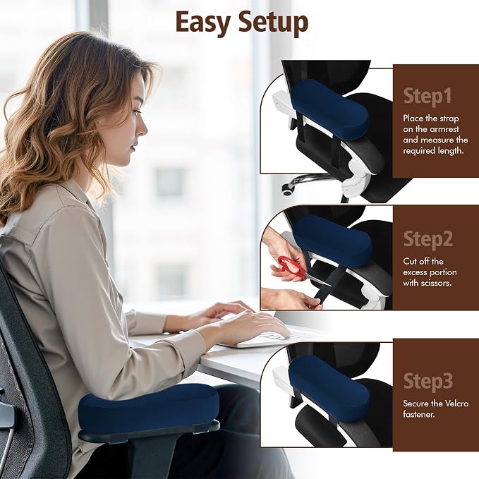 WdFour 2-Pack Non-Slip Armrest Pads for Office & Gaming Chairs - Ergonomic Forearm Support Pillow for Desk, Computer & Wheelchair, Pressure Relief Cushions (Navy Blue) - Image 4