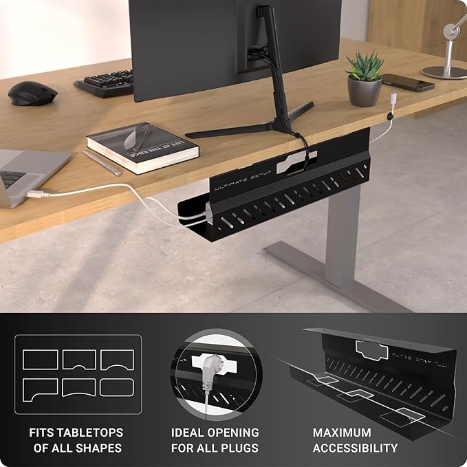 Under Desk Cable Management Tray no Drill – Wire Management - Cord Organizer – Huge Load Capacity – Under Desk Cable Tray no Drill (Black, 1 Piece Set) - Image 2