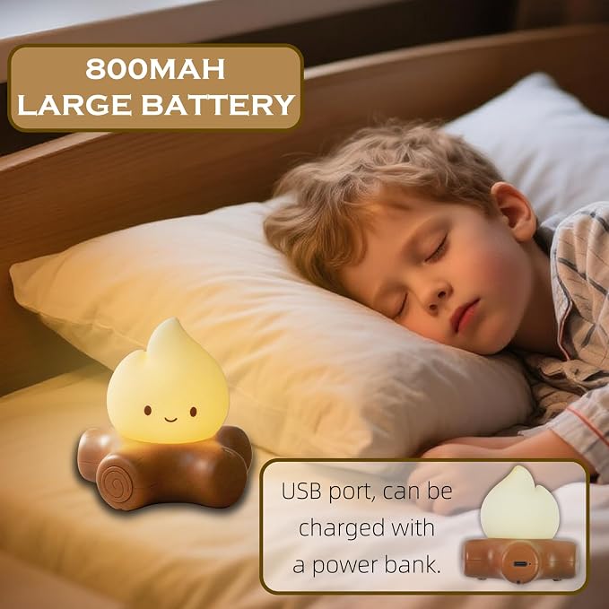 Cute Fake Campfire Lamp with White Noise, 5 Soothing Sounds & Flickering Flame Light, Rechargeable Portable Night Light for Sleep, Relaxation, Camping Decor & Gifts (White Noise Version) - Image 7