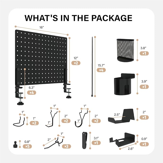 HUHOLE 32 x 12 Inch Clamp On Desk Pegboard Complete Kit | No Drill Metal Privacy Panel and Organizer with Accessories for Home Office, Gaming Setup, Cables and Supplies - Image 2