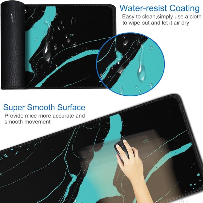 Gaming Mouse Pad, 31.5x15.7 inch Large Extended Computer Keyboard Mouse Mat, Water Resist Non-Slip Mousepad Rubber Base Long XXL Desk Mouse Pad for Work & Gaming, Office & Home, Black Blue - Image 3
