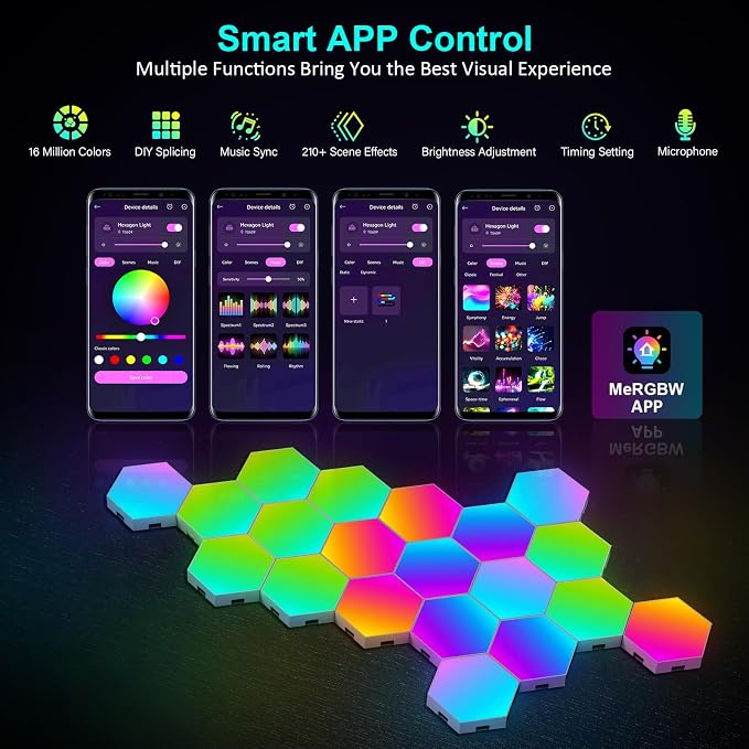 20-Pack Hexagon Light Panels – Smart RGB LED Wall Lights with App & Remote – Music Sync Gaming Lights for Gamers, Game Room Decor, Gaming Equipment, Living Room, Bedroom, Kids & Adults - Image 3