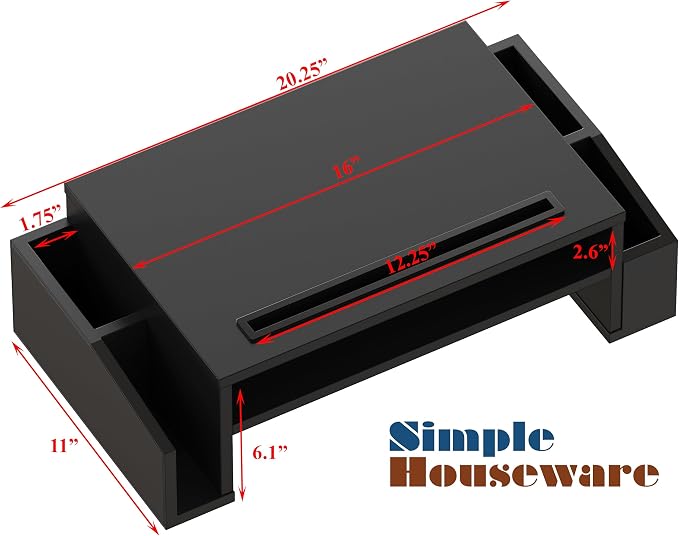 Simple Houseware Desk Monitor Stand Riser w/ Adjustable Tray, Black | Built-In Tablet Slot and Side Storage - Image 4
