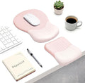 Ospelelf Mouse Pad with Wrist Rest Set Foam L-Shaped Desk Elbow Pad Ergonomic Desk Edge Cushion Anti-Slip Rubber Bottom Office Women Desk Accessories for Computer, Laptop and Gaming, Pink by OspelelfOfficeSupplies