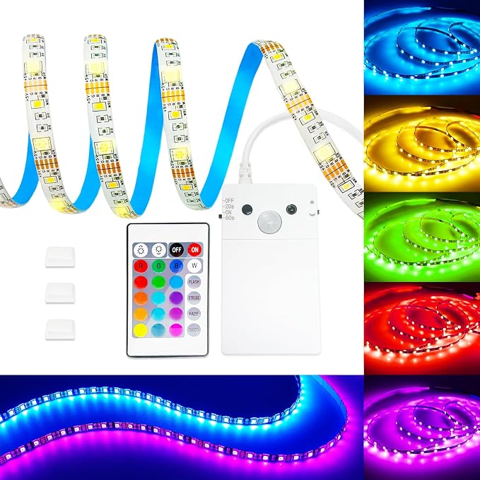 3.3FT Motion Sensor LED Strip Lights with Remote/4Mode, RGB & Warm White Motion Activated LED Strip Lights Dimmable Battery Powered, 16Colors Under Cabinet Lighting for Closet Stairs Home Indoor by Litupshow