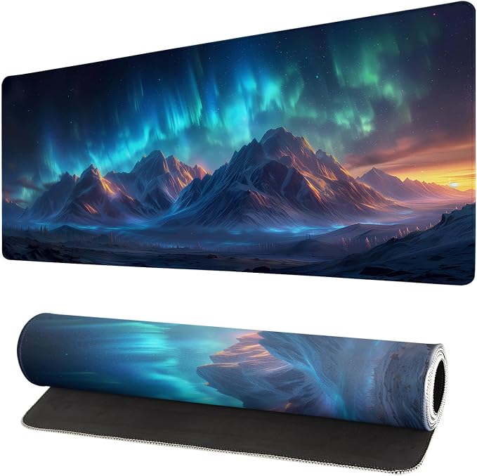 Gaming Mouse Pad Desk Pad,Extended Big Mouse Pad,31.5x11.8 Inch Long Computer Keyboard Mouse Mat Mousepad with 3mm Non-Slip Base and Stitched Edge for Gaming and Office… (Aurora) by Brecoy