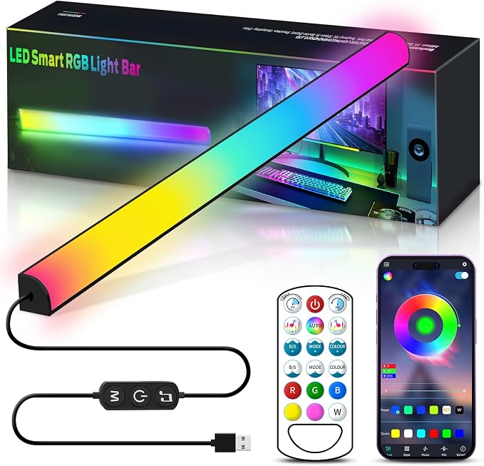 KANTUTOE Monitor Down Light Bar, RGB Screen Desk Light PC, Dimmable LED Dynamic Rainbow Effect, Adjustable Brightness, Speed and Music, Remote Control Color Change, for Game Room by KANTUTOE