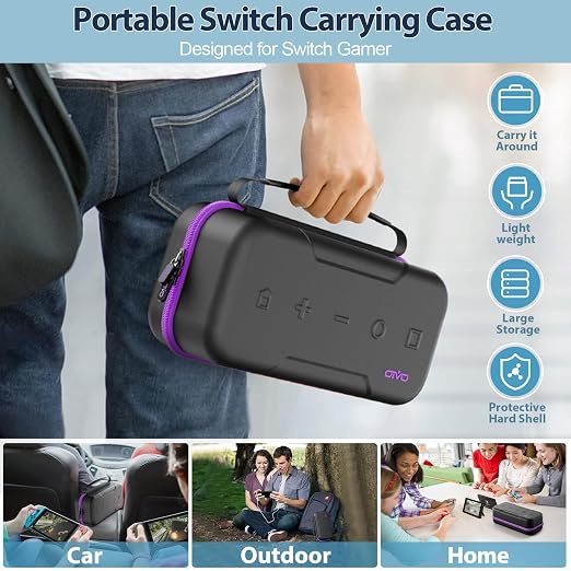 OIVO Switch 1 Carrying Case Compatible with Nintendo & OLED, Portable Switch Travel Carry Case Fit for Joy-Con and Adapter, Hard Shell Protective OLED Pouch Bag with 20 Games, Purple - Image 7