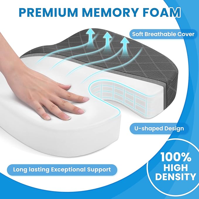 TushGuard Seat Cushion - Memory Foam Cushion for Office Chair, Car Seat, Airplane, Bleacher - Sciatica & Hip & Coccyx Pain Relief Cushions for Long Sitting Office Workers, Car Drivers (Grey, X-Large) | for Car Seat, Airplane, Desk Chair - Sciatica & Hi... - Image 3